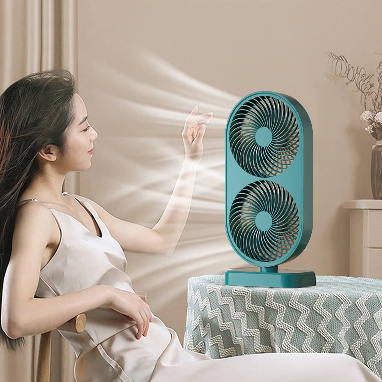 Adjustable High Speed Portable Double Head Desk Fan